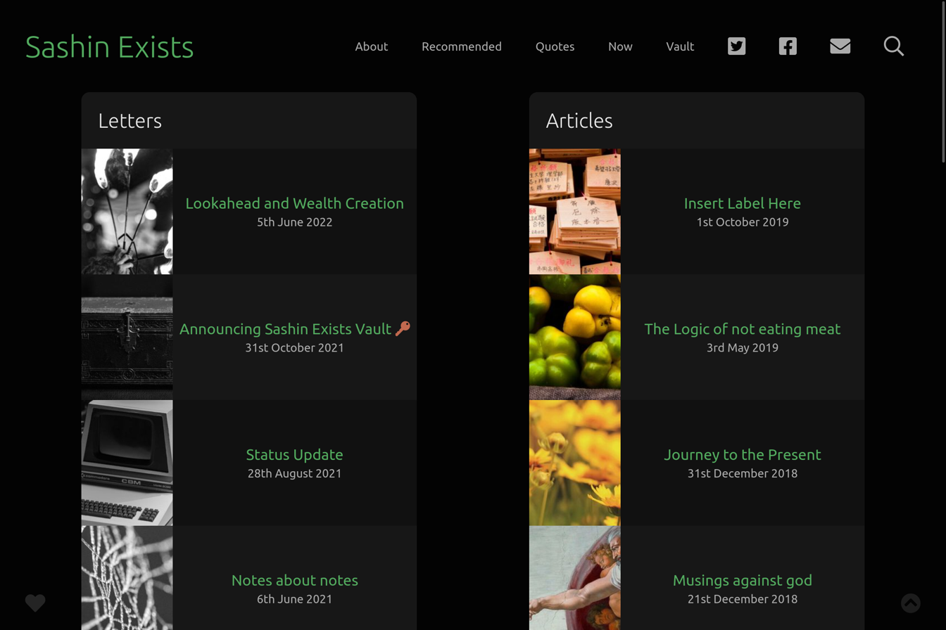 Screenshot of Sashin Exists Website